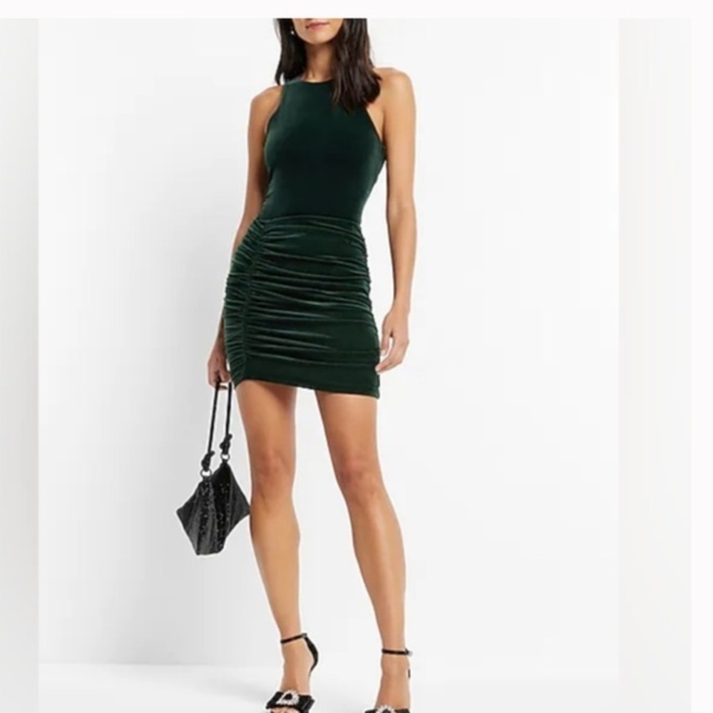 NWT Express Holiday Green Velvet Bodysuit and matching Mini Skirt